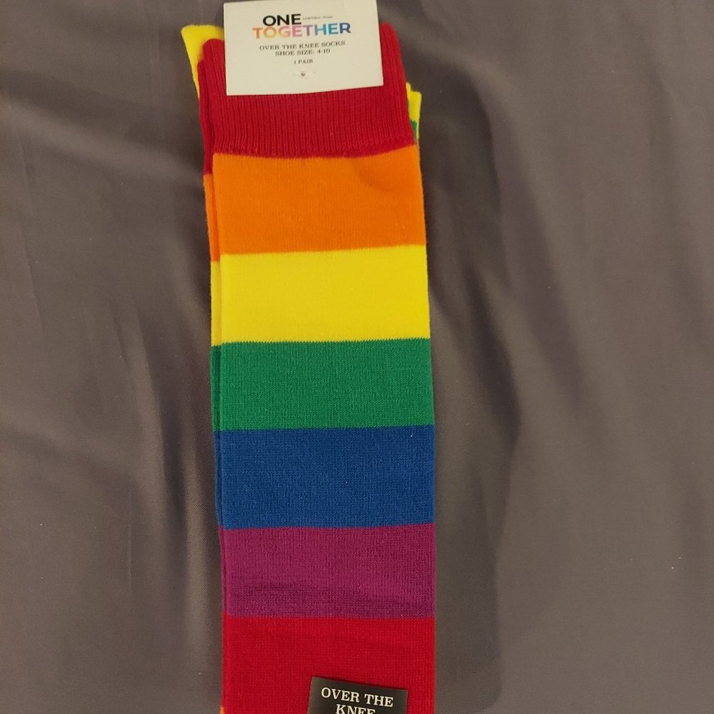 One Together Pride Ladies Novelty Over the Knee Socks - Rugby Stripes